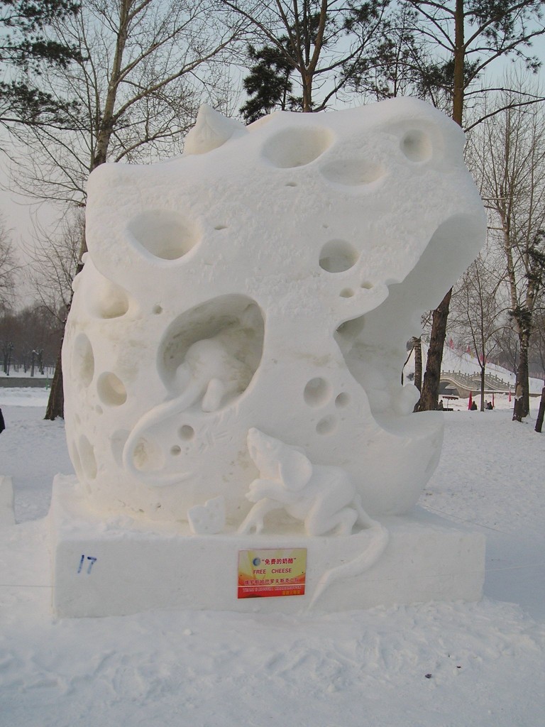 "Free Cheese" snow sculpture