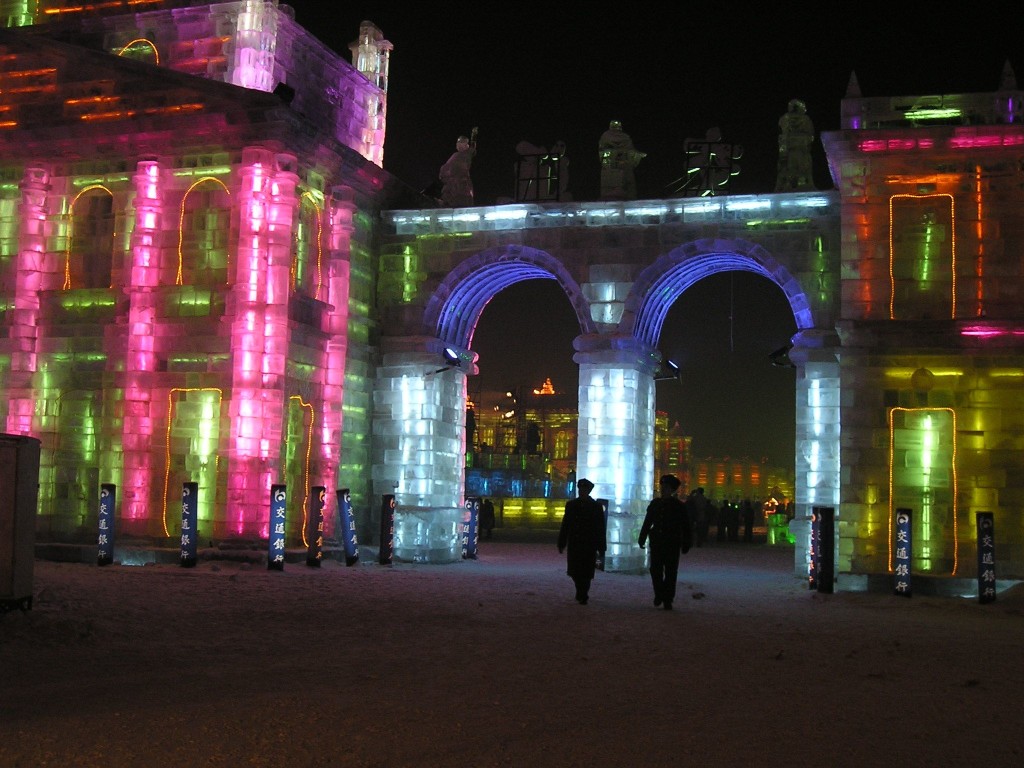 Ice arches evening stroll, Harbin Ice & Snow Festival, January 15, 2005. It was -17 degrees.