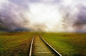 Bridge of light train track into the sky